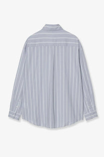 Carhartt Wip men’s Beale striped cotton shirt in light gray with thin white vertical stripes and classic collar