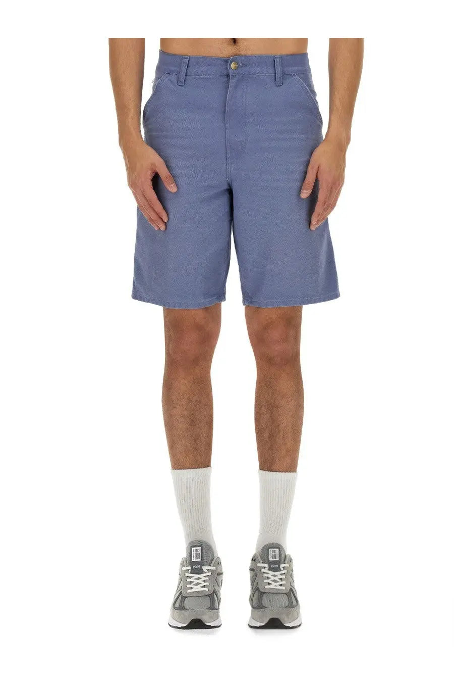 Carhartt wip men’s bermuda shorts in columbia blue denim with classic five-pocket design and belt loops