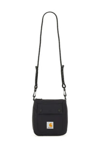 Black Carhartt Wip men’s Bowden shoulder bag with textured fabric body and adjustable strap with white stitching details