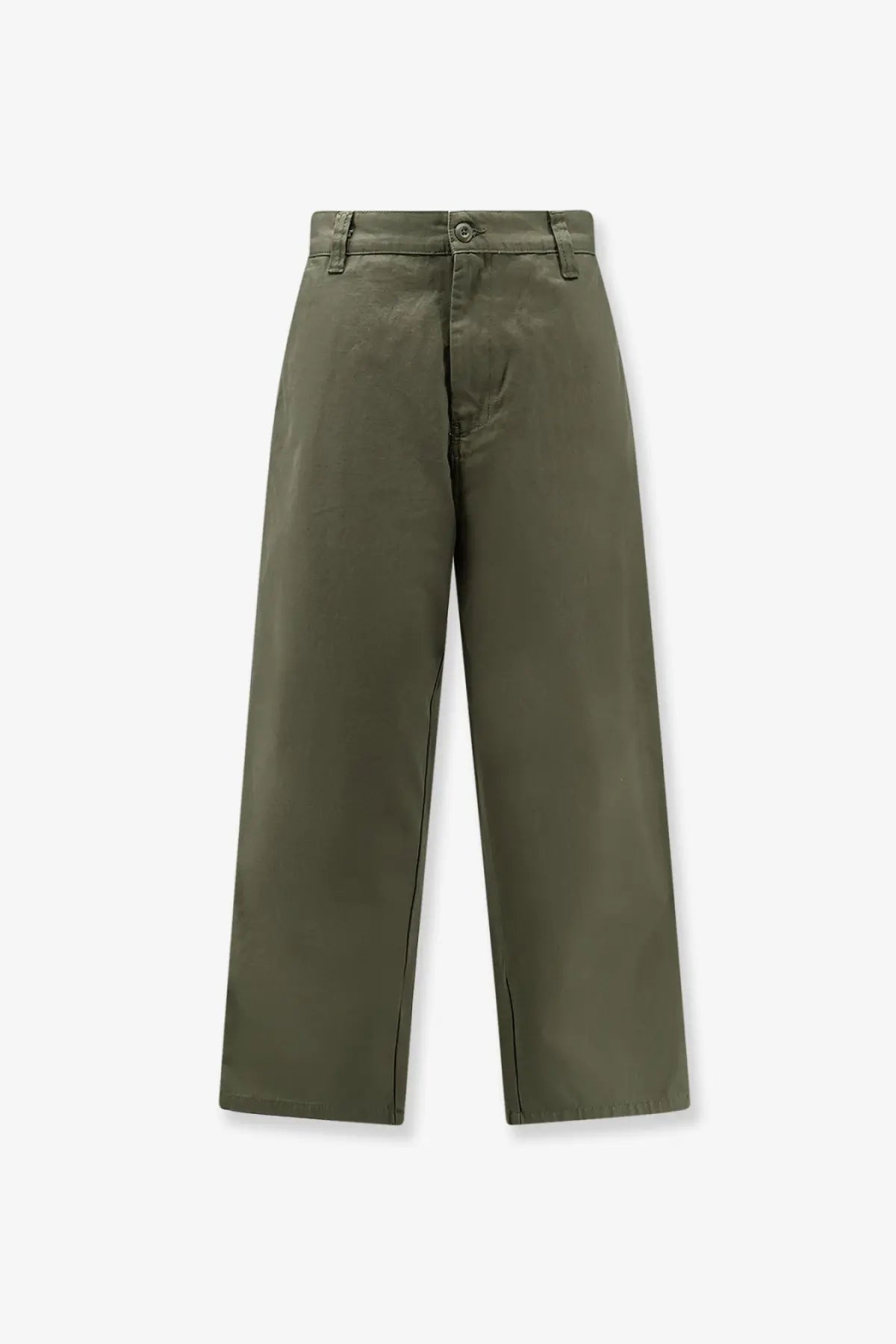 Olive green carhartt wip men’s brady wide-leg cotton trousers with minimalist design and subtle stitching details
