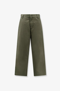 Olive green carhartt wip men’s brady wide-leg cotton trousers with minimalist design and subtle stitching details