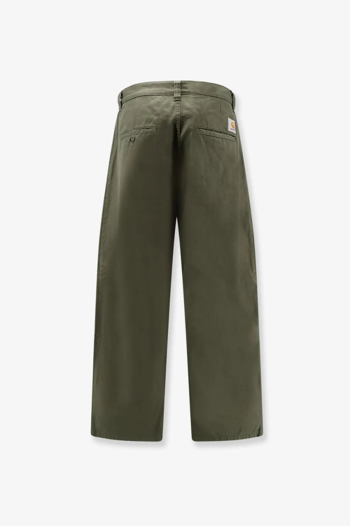 Olive green carhartt wip men’s brady cotton trousers with classic durable design and subtle stitching details