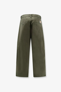 Olive green carhartt wip men’s brady cotton trousers with classic durable design and subtle stitching details