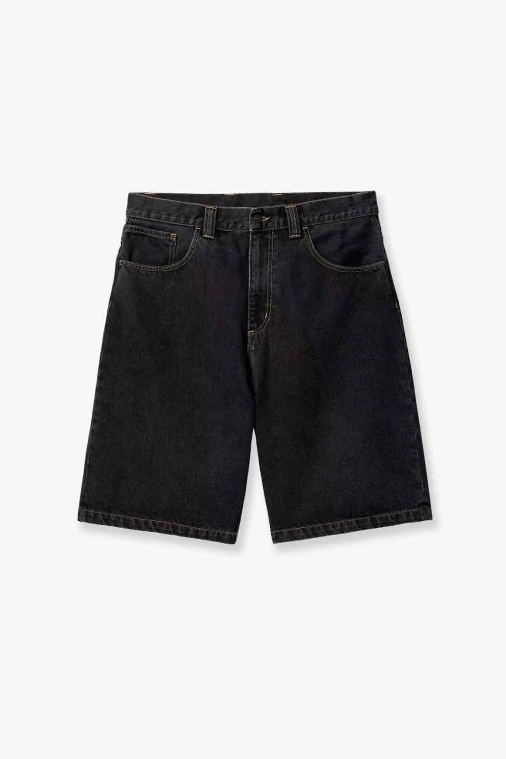 Carhartt wip men’s brandon bermuda shorts in black denim with classic five-pocket design and contrasting stitching