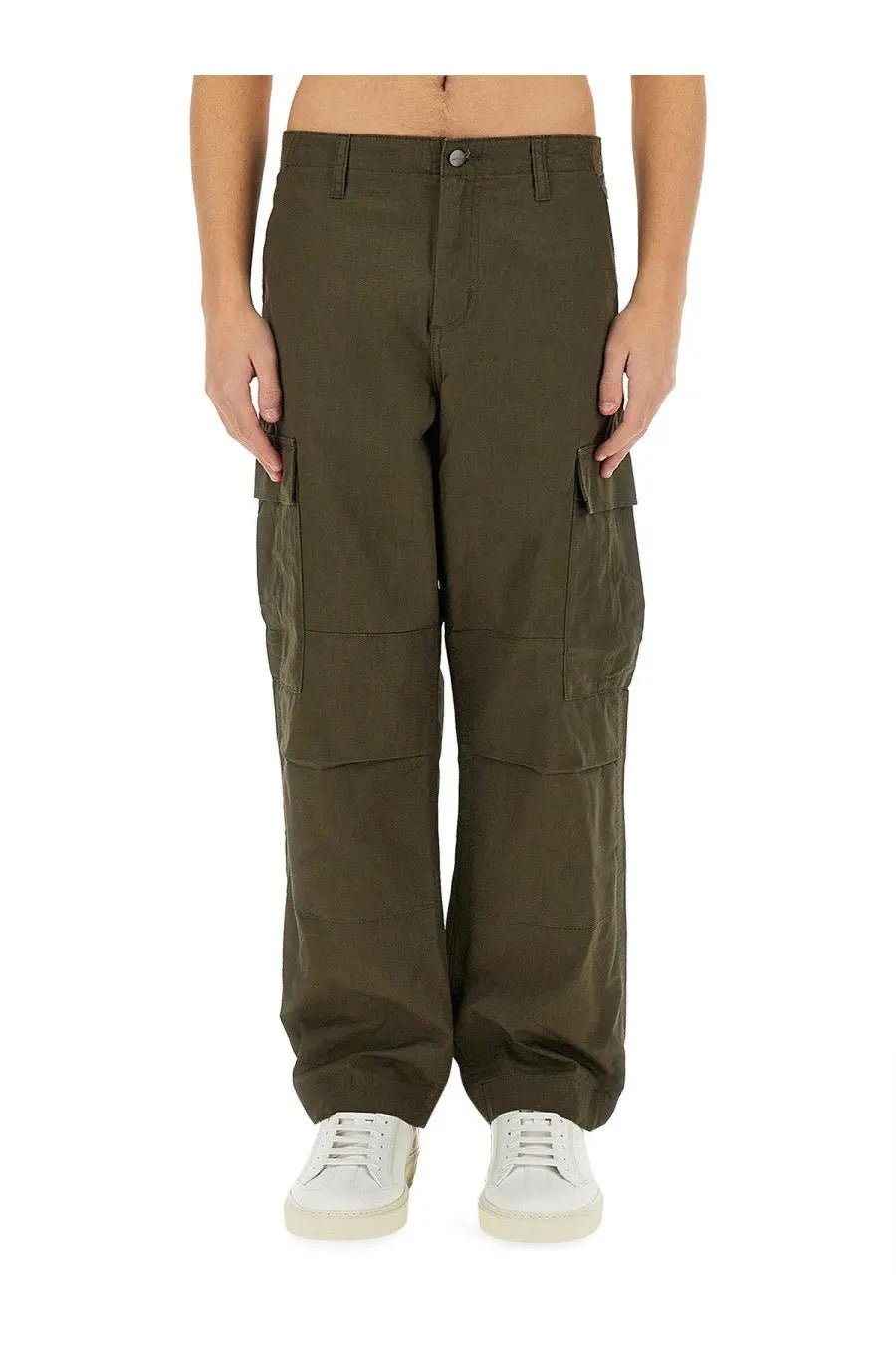 Carhartt wip men’s olive green cargo pants with multiple pockets relaxed fit and durable fabric for everyday use