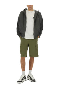 Dark gray carhartt wip men’s zip-up hooded jacket with small black logo on left chest in catalogue shirt white collection