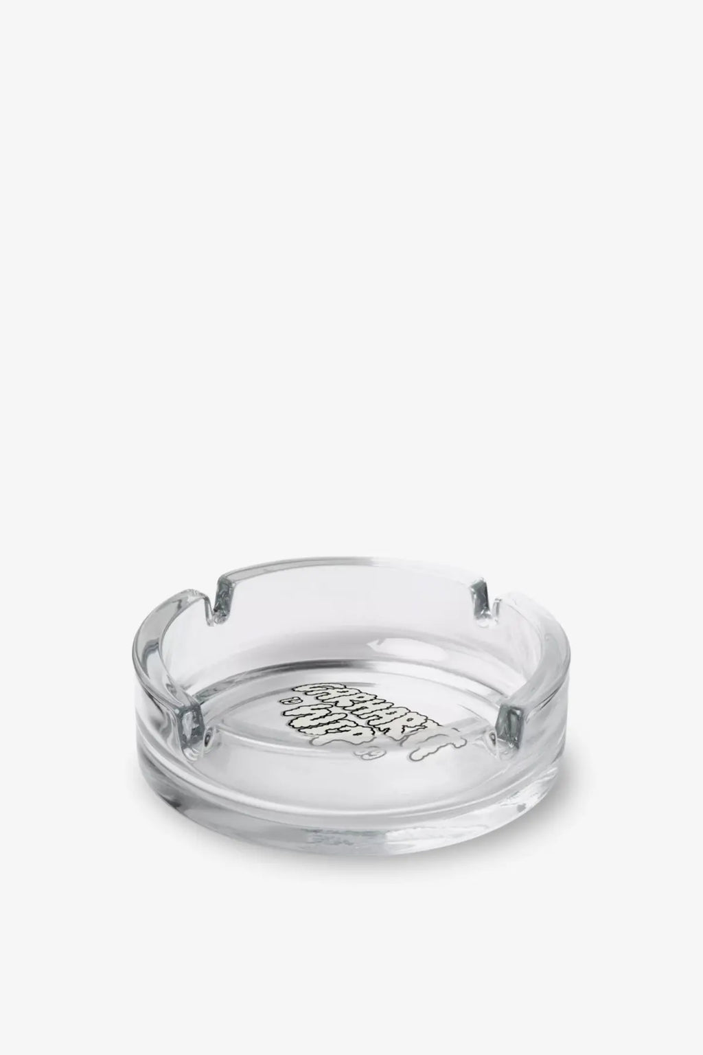 Carhartt wip men’s cloud script clear glass ashtray with subtle black etched design on the bottom