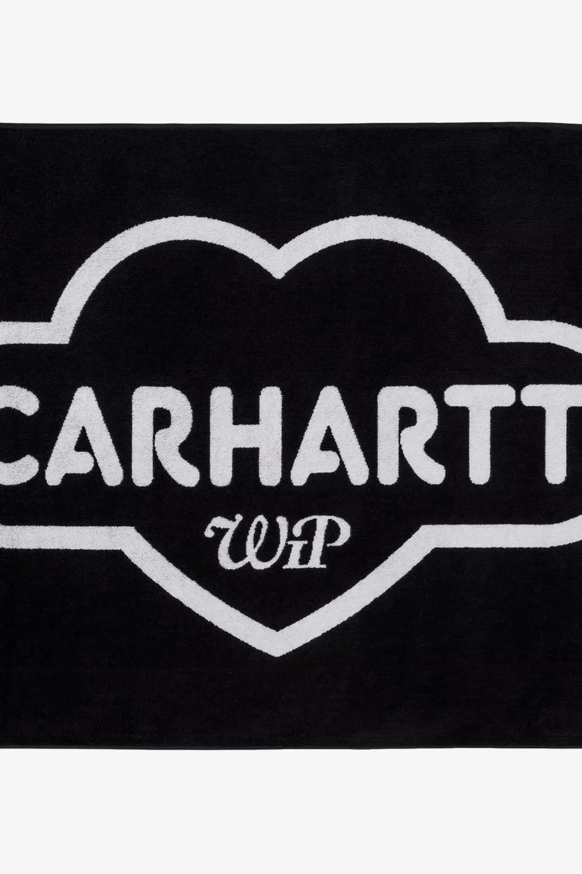 Black carhartt wip men’s cotton beach towel with heart-shaped white embroidered logo and lettering