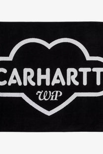 Black carhartt wip men’s cotton beach towel with heart-shaped white embroidered logo and lettering