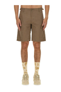 Carhartt wip men’s cotton bermuda shorts beige with tan color multiple cargo pockets and button closure