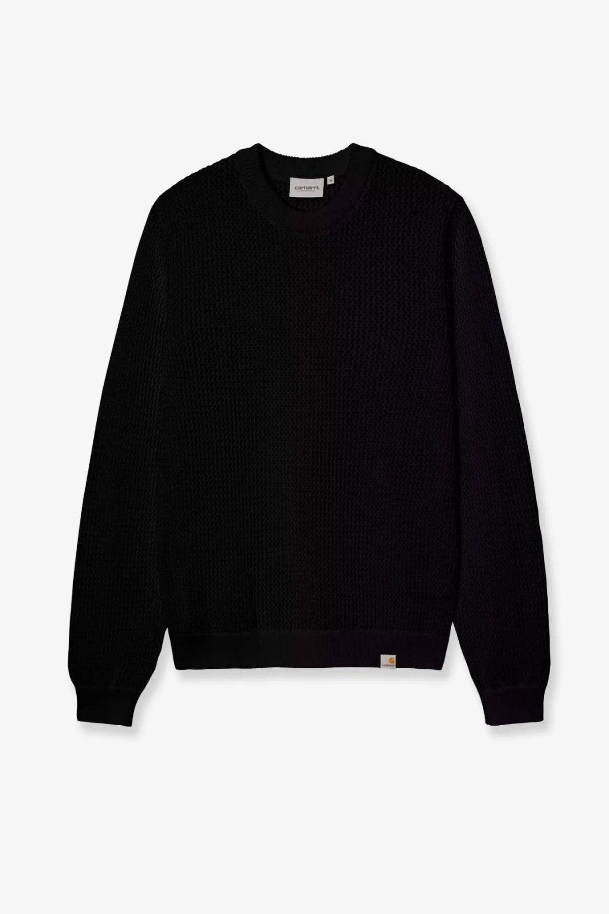 Black carhartt wip men’s cotton sweatshirt with ribbed knit texture and classic crew neck design