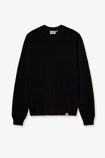 Black carhartt wip men’s cotton sweatshirt with ribbed knit texture and classic crew neck design
