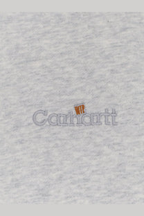 Carhartt Wip men’s grey heathered cotton sweatshirt with orange embroidered wtf logo above brand name