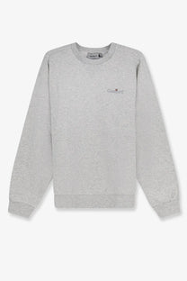 A heather gray Carhartt Wip men’s cotton sweatshirt with a subtle embroidered logo on the chest