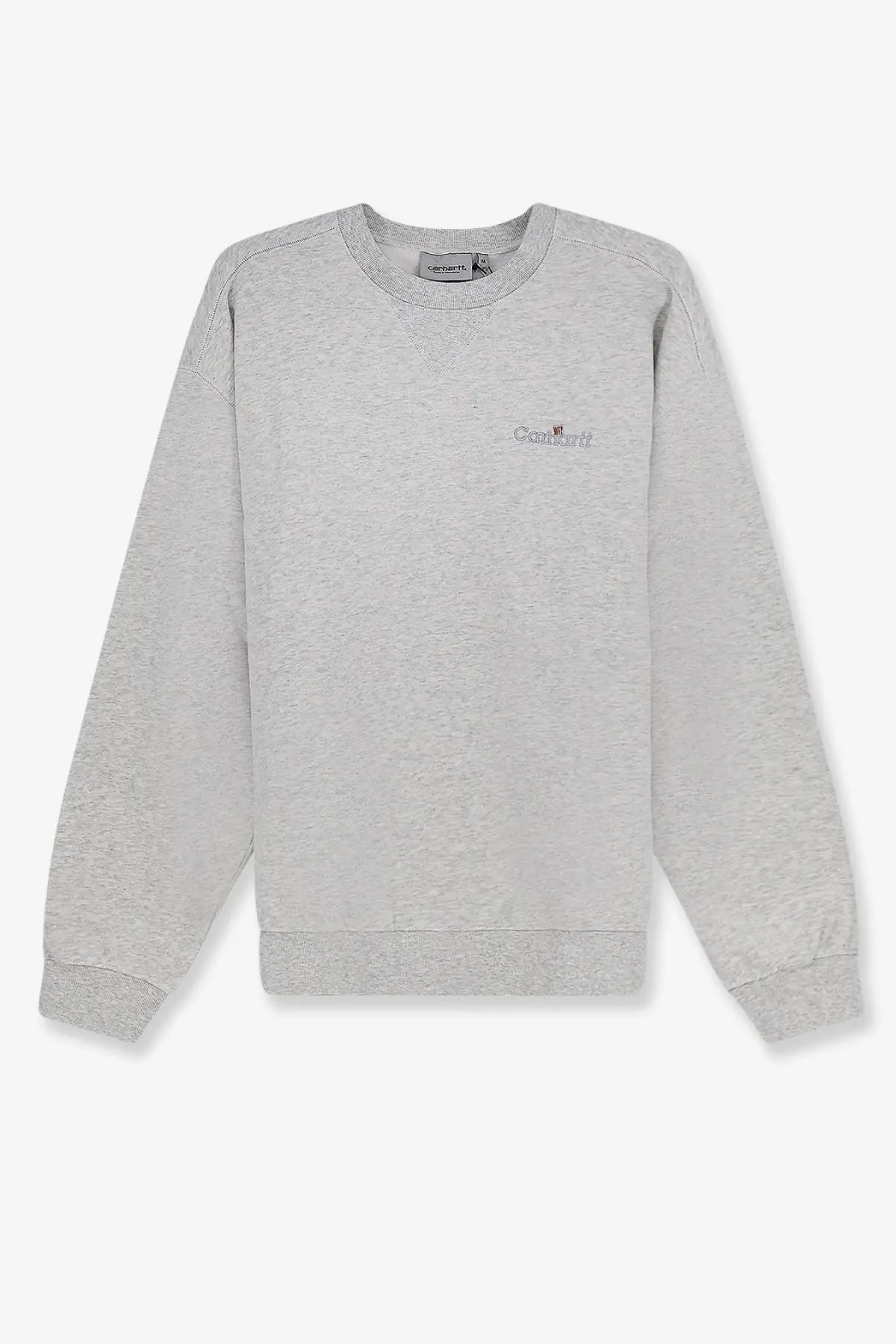 Carhartt Wip men’s heather gray cotton sweatshirt with subtle embroidered logo on the chest
