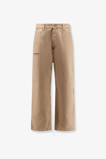 Carhartt wip men’s beige wide-leg trousers with subtle embroidery made from organic cotton