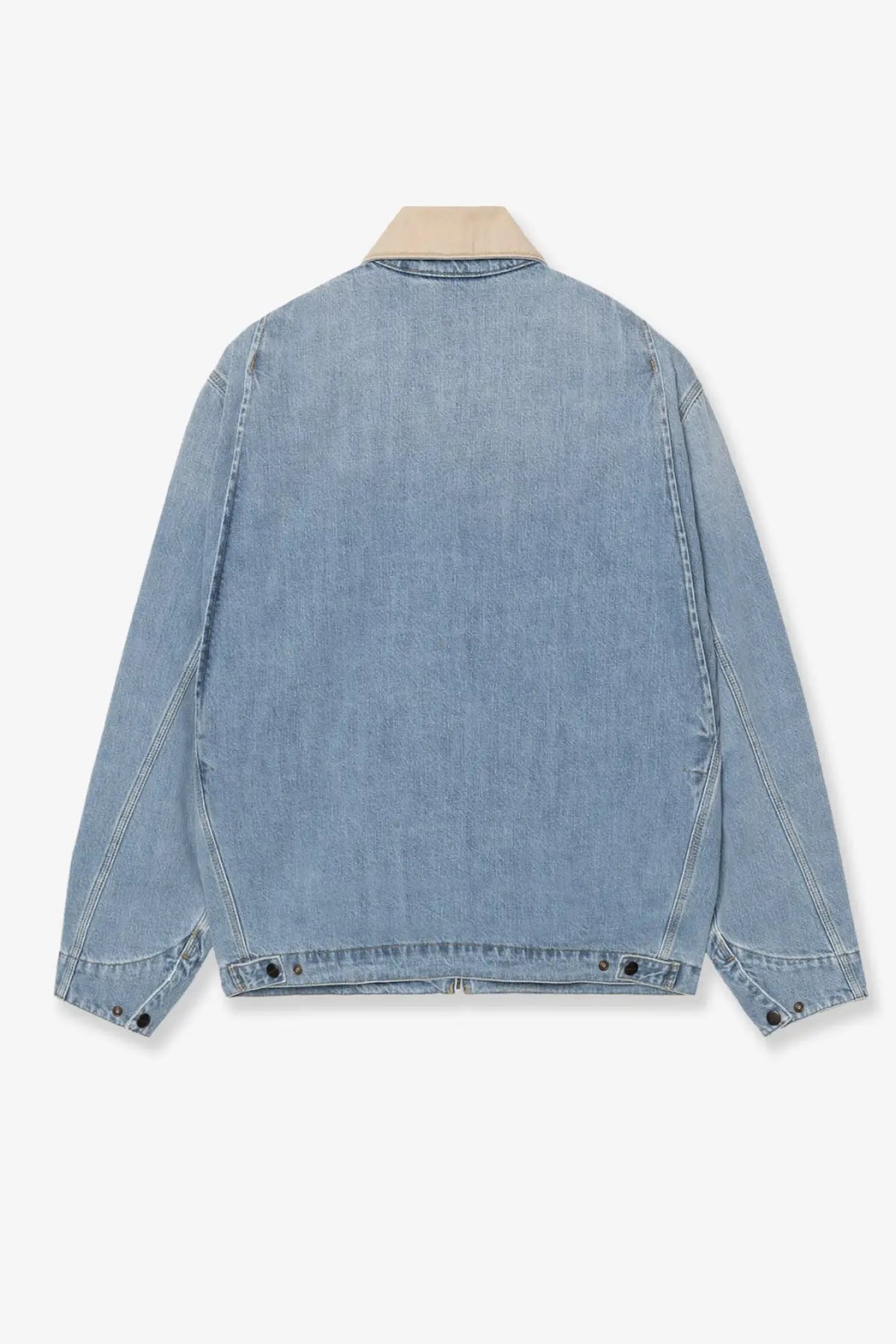 Carhartt Wip men’s detroit denim jacket blue light-wash with contrasting beige collar in denim material