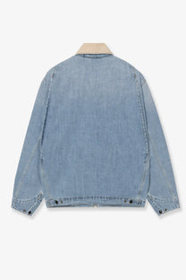 Carhartt Wip men’s detroit denim jacket blue light-wash with contrasting beige collar in denim material