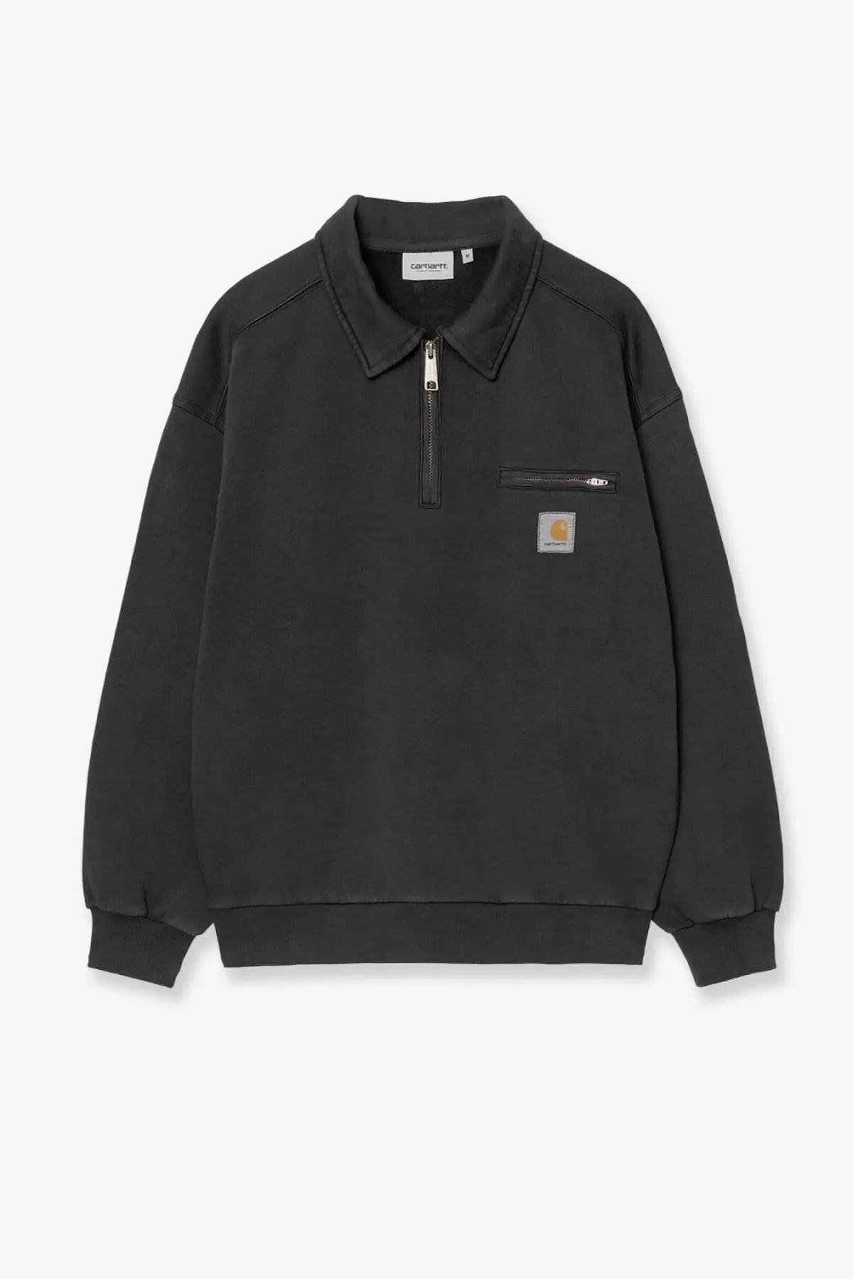 Black Carhartt Wip men’s Detroit dyeing treatment cotton half-zip sweatshirt with collar and chest pocket patch