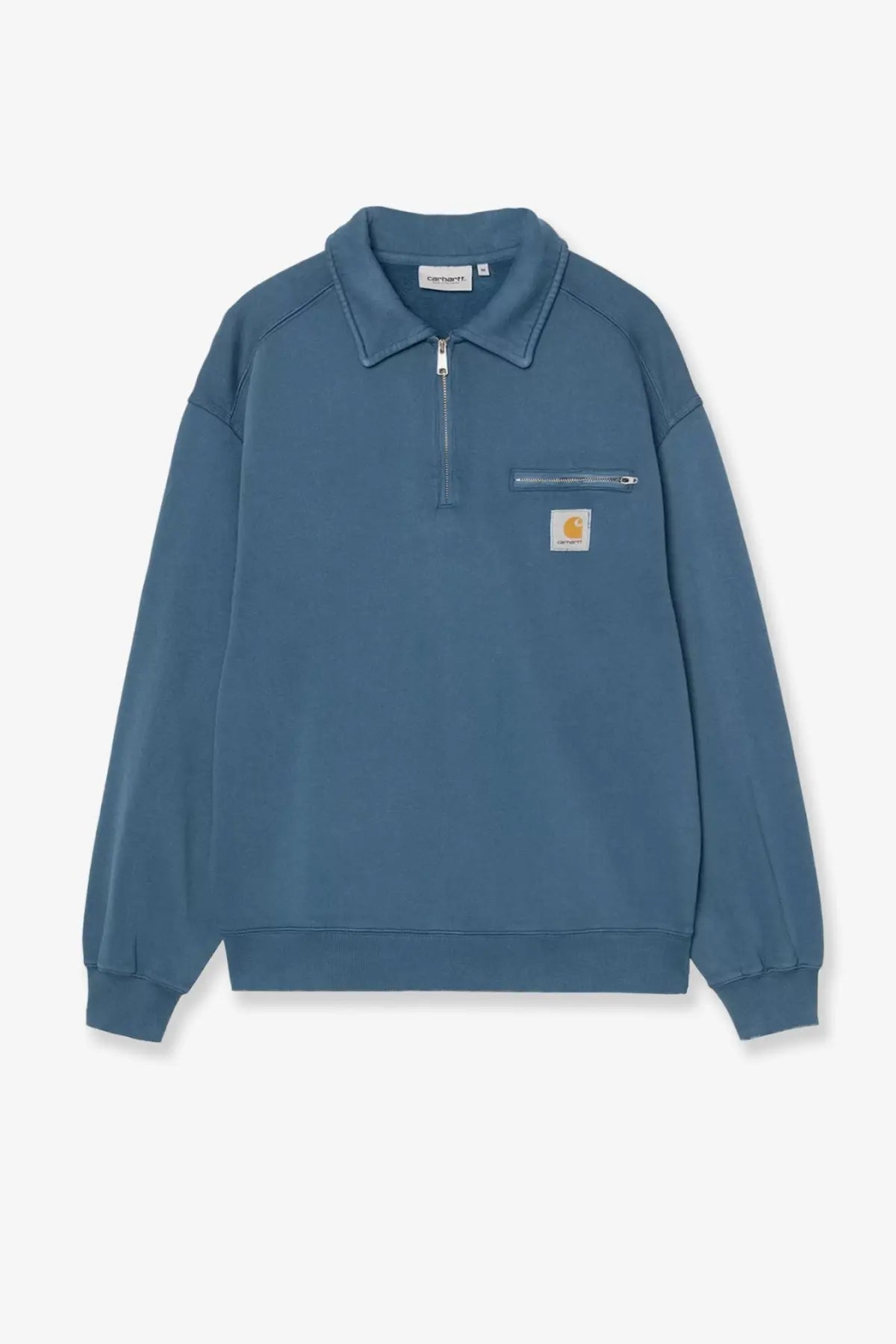 Blue carhartt wip men’s detroit deying treatment cotton sweatshirt with half-zip collar and chest pocket