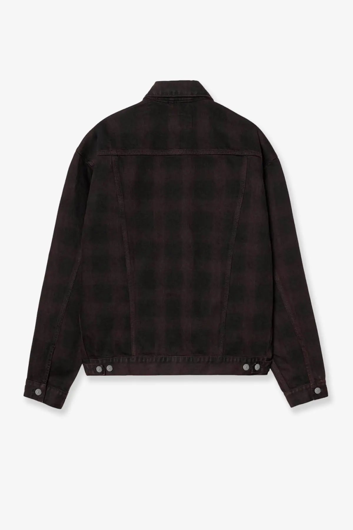Carhartt Wip men’s Everson dark plaid black denim jacket with classic collar and buttoned cuffs