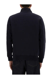 Navy blue carhartt wip men’s half zipper sweatshirt with ribbed cuffs and hem in a soft cotton blend