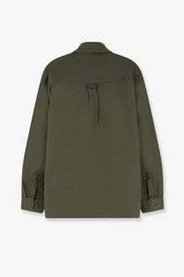 Olive green oversized cotton button-up shirt with relaxed fit and subtle back tie detail by carhartt wip men