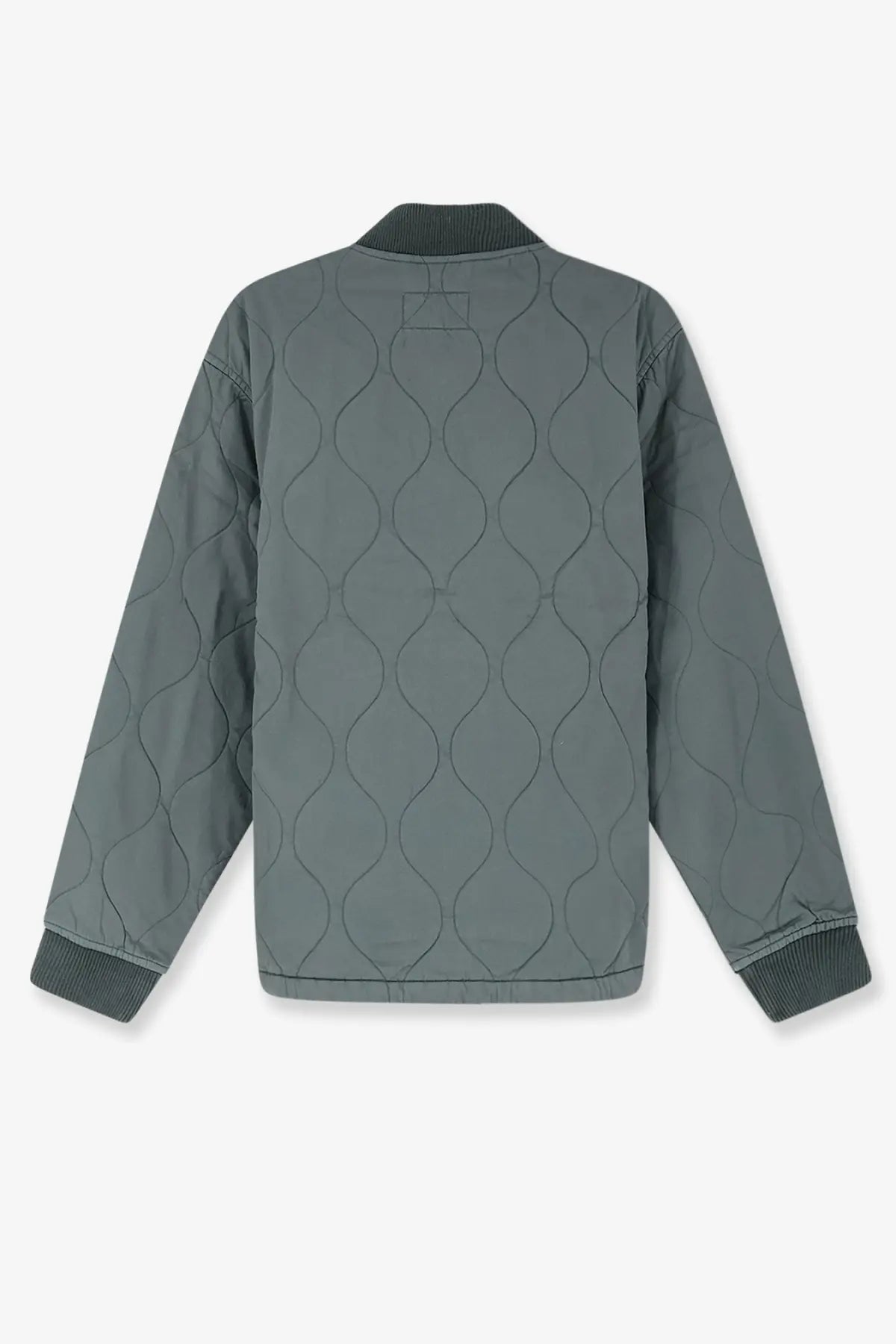 Carhartt wip men’s kylan liner cotton jacket green with dark gray quilted bomber style and ribbed cuffs