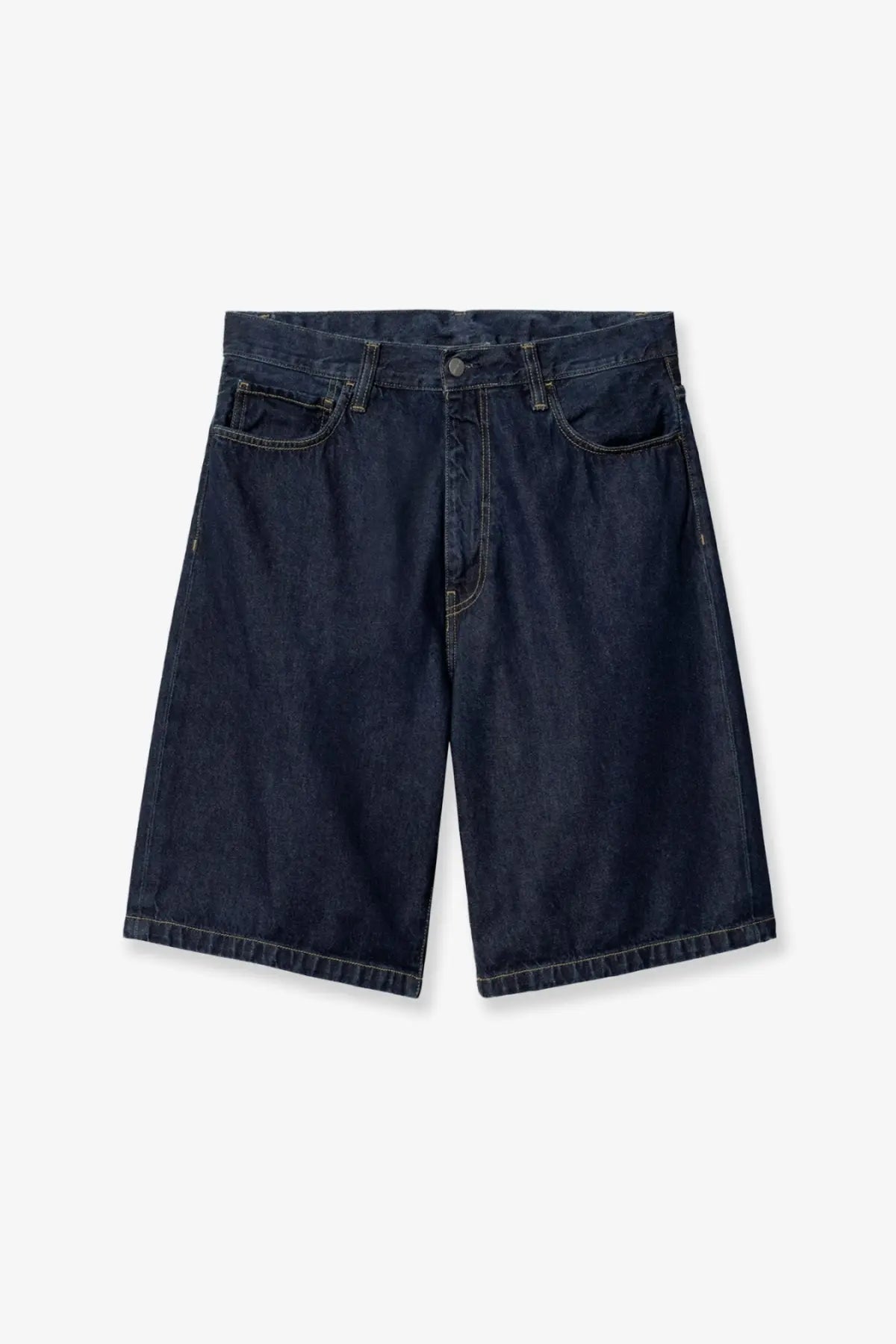 Carhartt Wip men’s landon denim bermuda shorts in dark indigo with five-pocket design and straight-leg cut