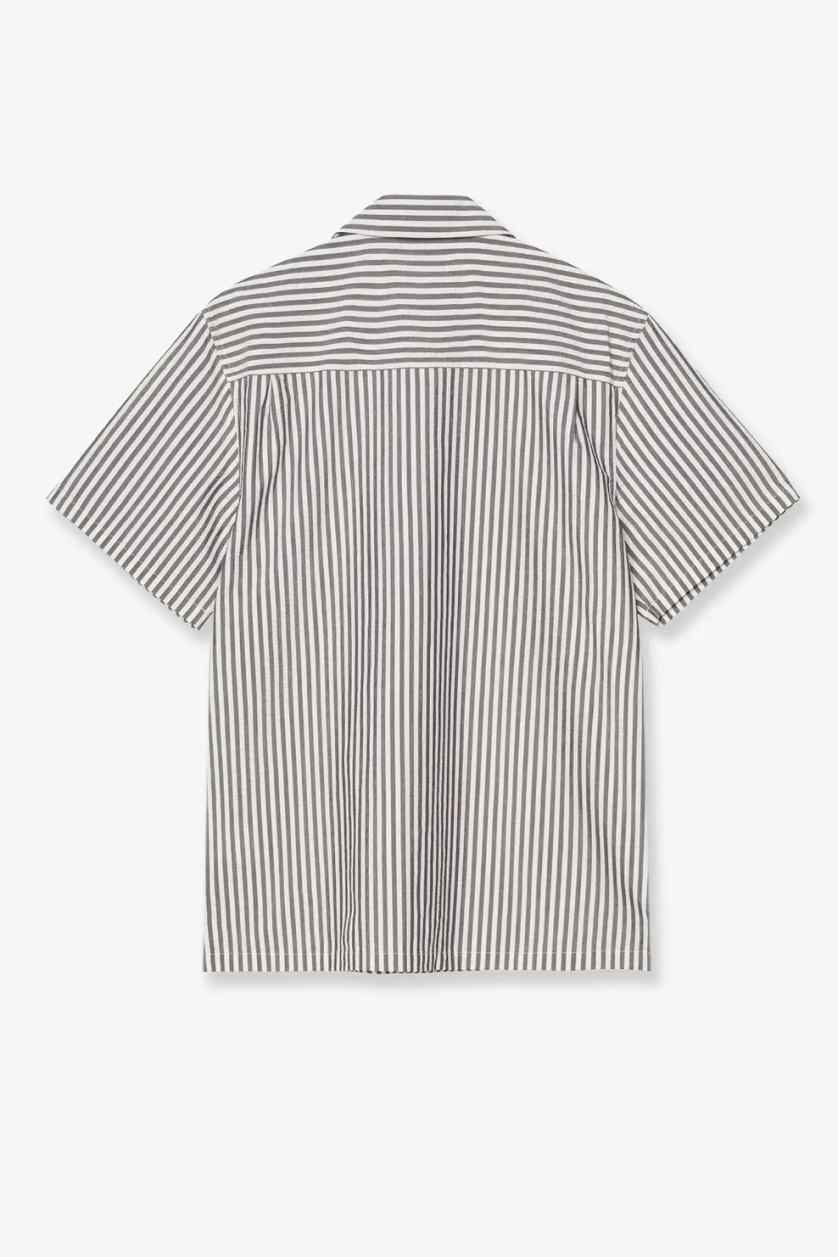 Carhartt wip men’s level cotton blend short-sleeved shirt with classic collar and black off-white vertical stripes