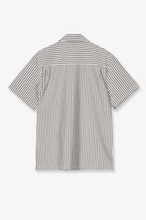 Carhartt wip men’s level cotton blend short-sleeved shirt with classic collar and black off-white vertical stripes