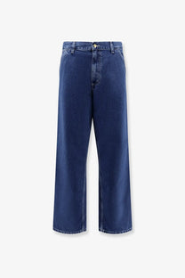 Dark blue denim trousers with a relaxed straight fit and classic stitching from carhartt wip mens norco collection