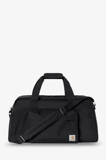 Black Carhartt Wip men’s nylon duffle bag with sturdy handles and detachable shoulder strap for easy carrying