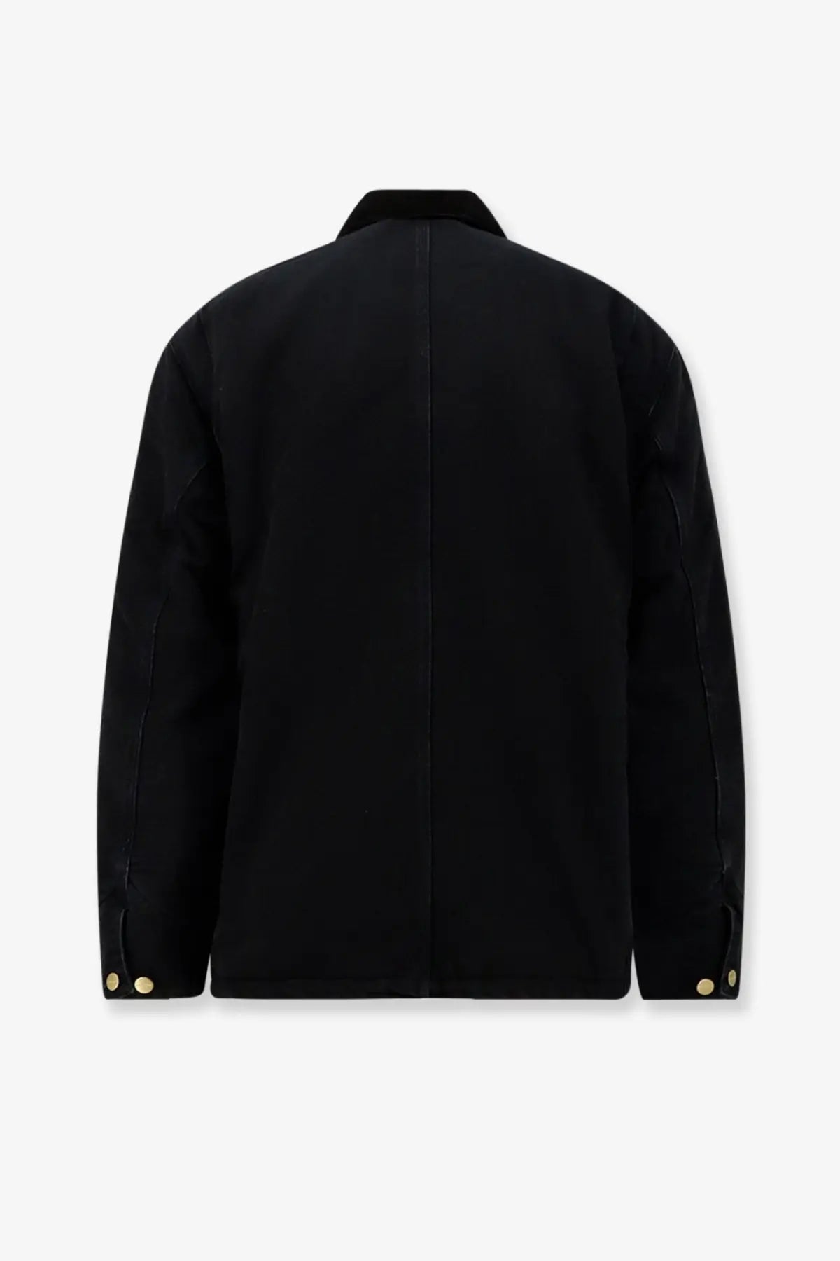Carhartt Wip men’s black organic cotton padded chore coat with gold-tone buttons and classic collar