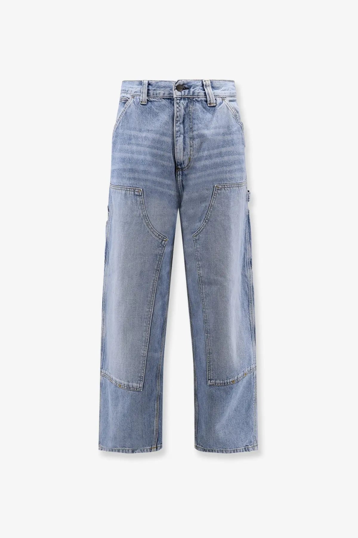 Carhartt wip men’s og double knee jeans blue light-wash denim with wide-leg cut and reinforced patch pockets visible from back