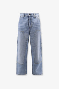 Carhartt wip men’s og double knee jeans blue light-wash denim with wide-leg cut and reinforced patch pockets visible from back