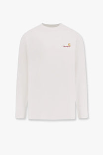 White carhartt wip men’s long-sleeve organic cotton shirt with small embroidered logo on left chest