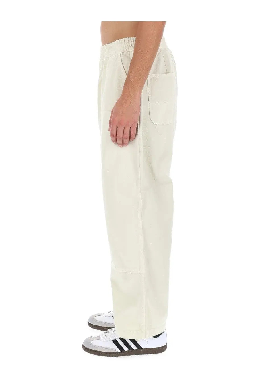 Carhartt Wip men’s cream-colored relaxed-fit cotton trousers with drawstring waist and side pockets in white