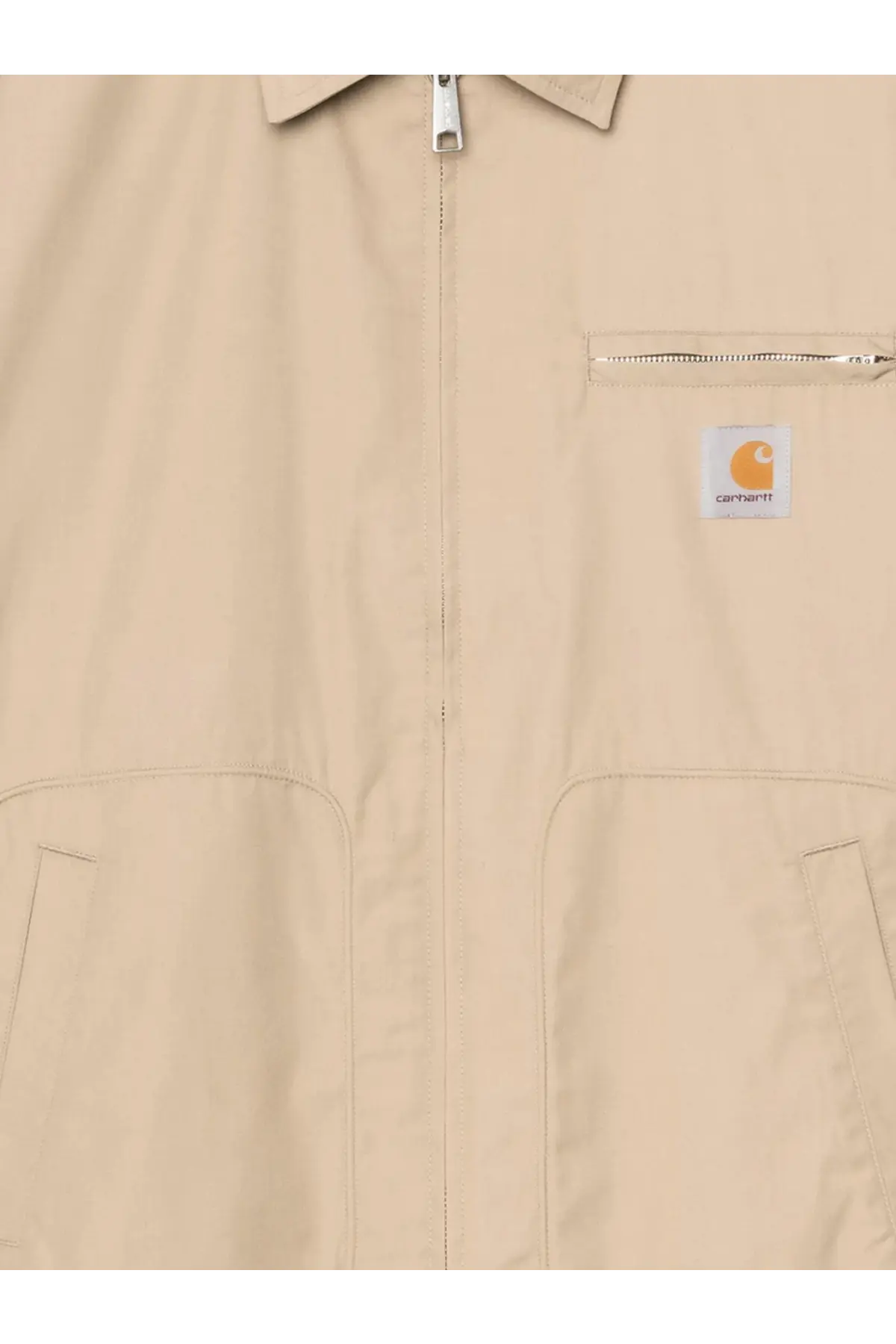 Beige carhartt wip men’s postal cotton jacket with front zipper chest pocket and two large flap pockets
