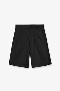 Carhartt wip men’s postal dk cotton blend black bermuda shorts with pleats button closure and belt loops