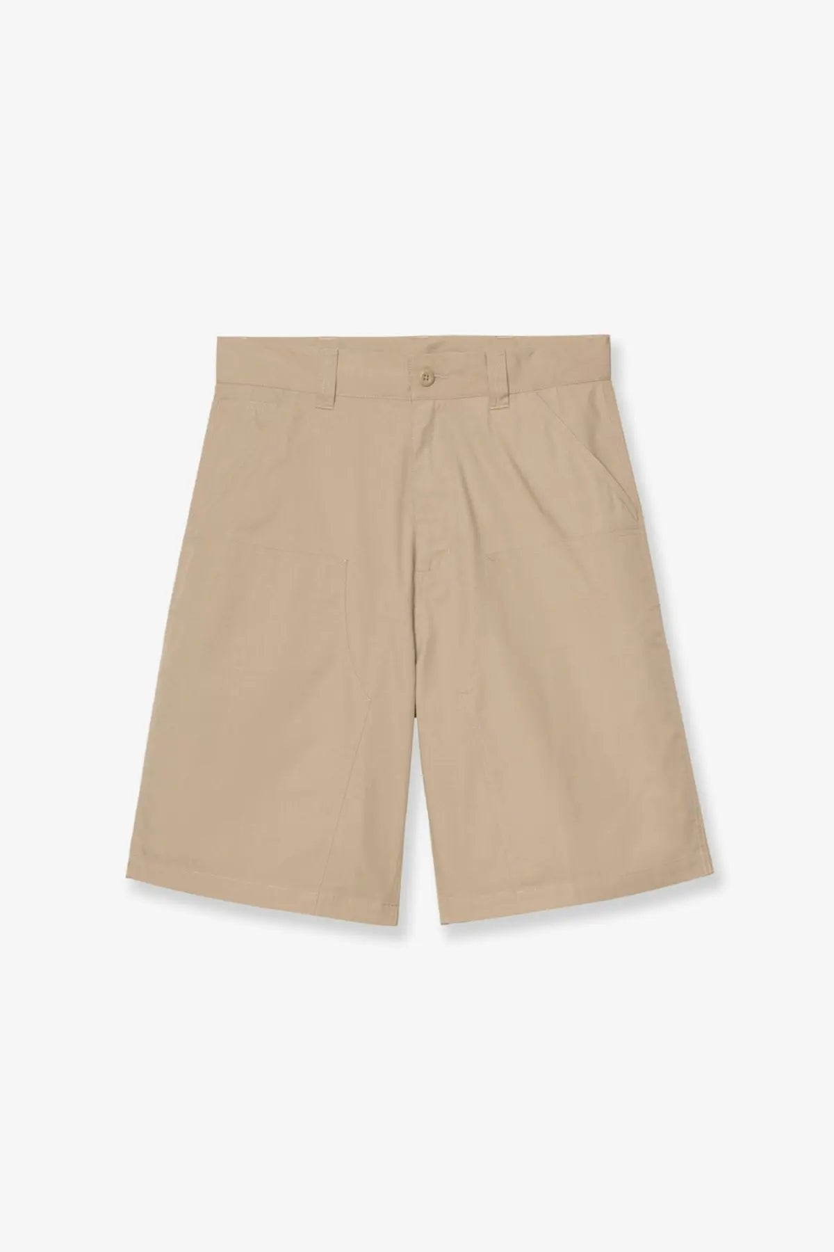 Beige chino Carhartt Wip men’s postal dk cotton blend bermuda shorts with button closure and pleated front