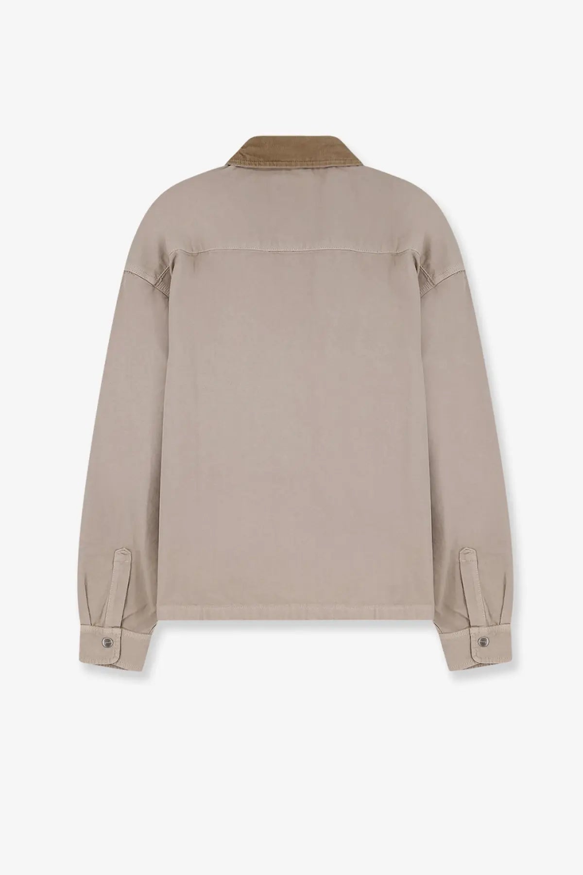 Beige cotton carhartt wip men’s prescott canvas jacket with tan corduroy collar and buttoned cuffs