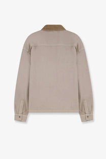 Beige cotton carhartt wip men’s prescott canvas jacket with tan corduroy collar and buttoned cuffs