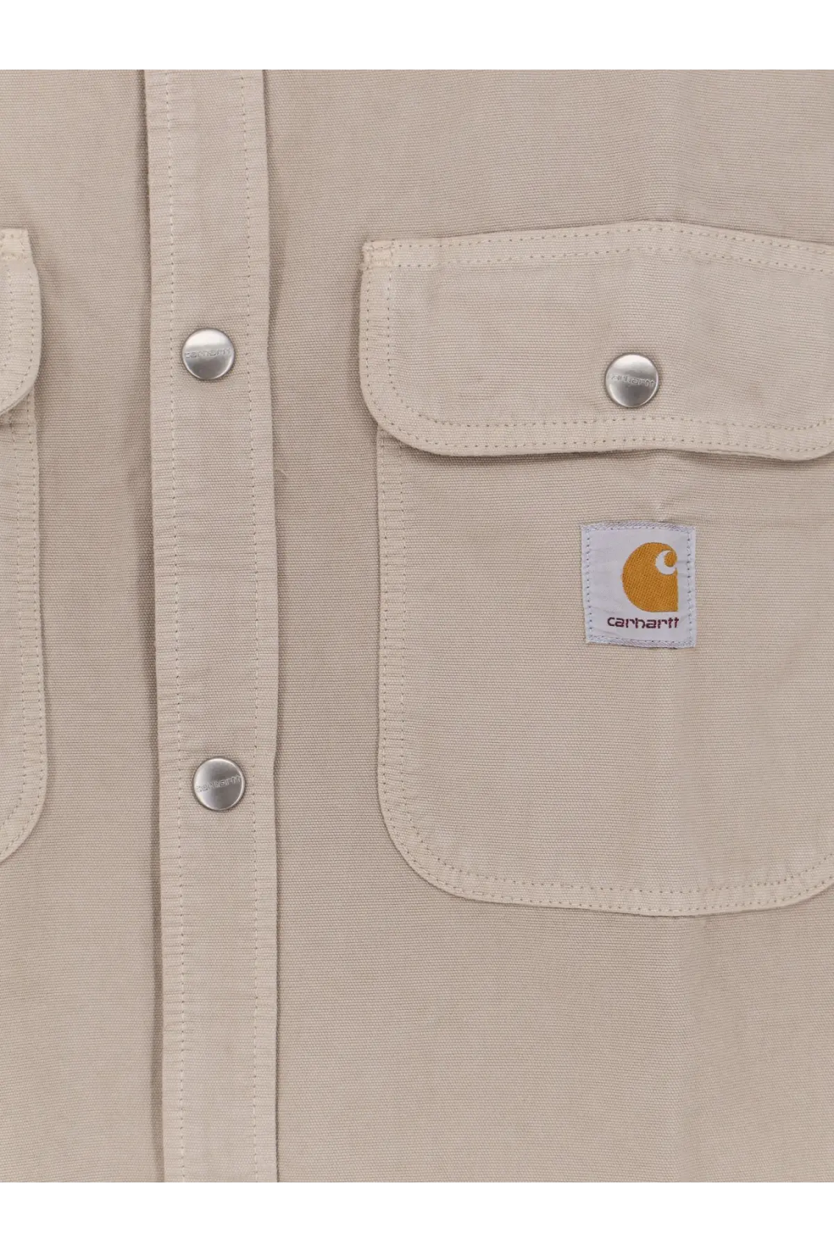 Beige carhartt wip men’s prescott canvas jacket with buttoned chest pocket and silver toned buttons