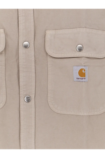 Beige carhartt wip men’s prescott canvas jacket with buttoned chest pocket and silver toned buttons