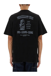 Black Carhartt Wip men’s sandwich shirt featuring a white outlined cartoon graphic on a cotton t-shirt