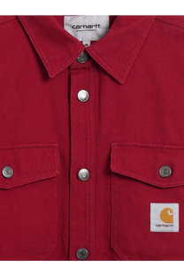 Red Carhartt WIP men’s Selby shirt cotton jacket with silver buttons and white brand patch on the chest