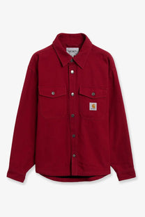 Red carhartt wip men’s selby cotton work shirt with two chest pockets and silver buttons