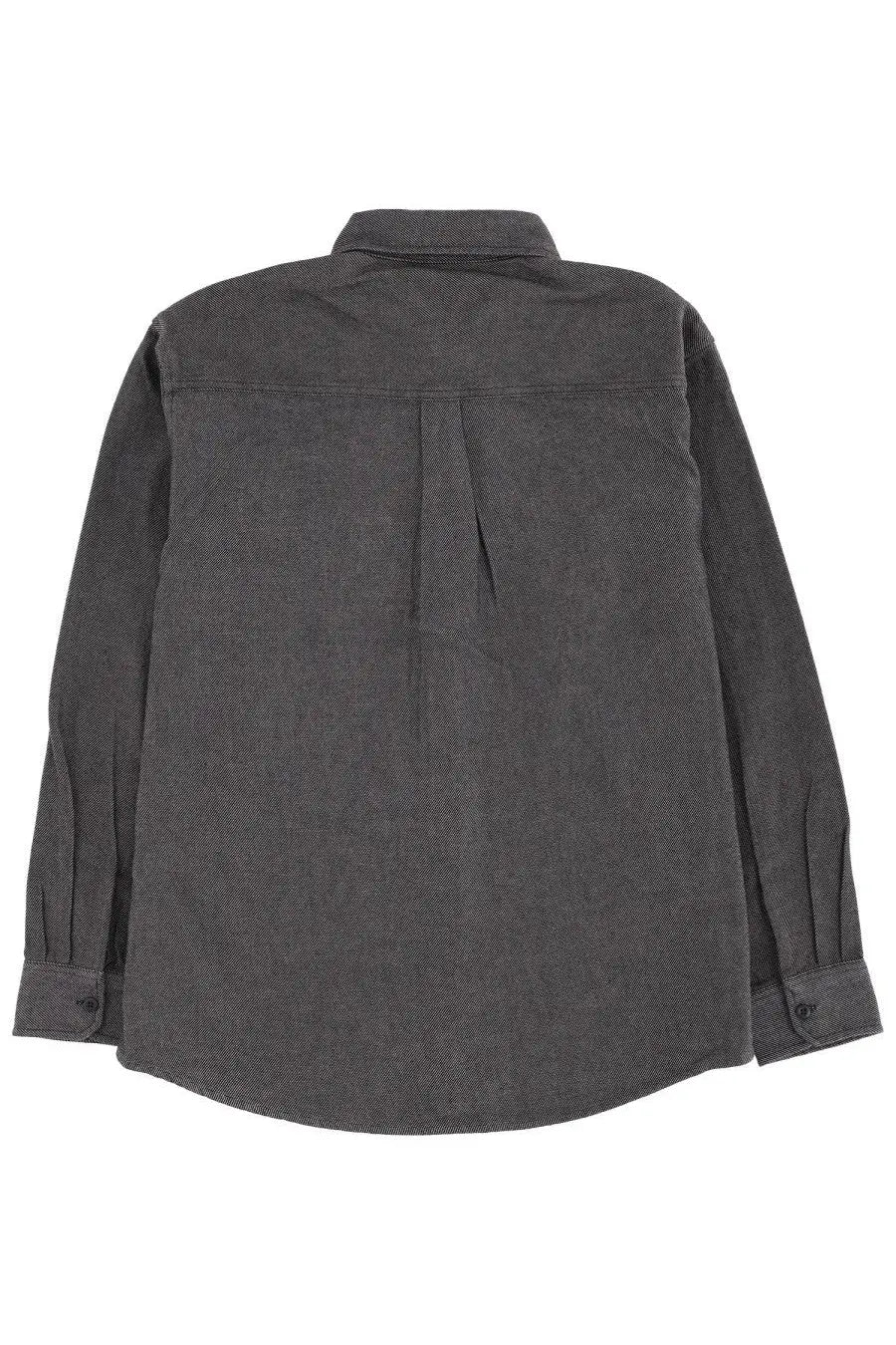 Dark gray textured cotton carhartt wip men’s shirt edgar black with classic collar and pleated back shown from behind