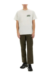 Off-white Carhartt Wip men’s t-shirt in cotton with black embroidered logo on the chest in grey style